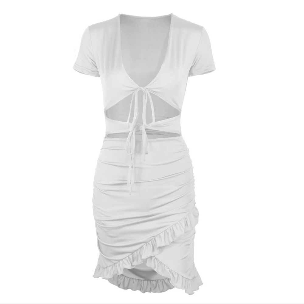 💕Sexy V Neck Lace Up Ruffles Dress💕